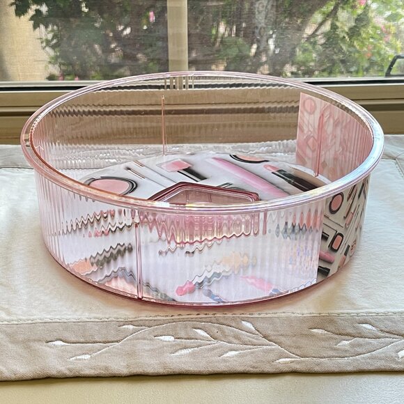 New Lazy Susan Organizer Blush Pink Clear Acrylic Revolving Spinning NWT - Picture 2 of 8